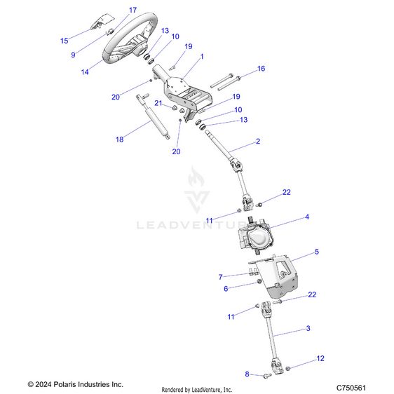 An Image of a Genuine Polaris Parts Schematic Diagram showing the schematic - STEERING: STEERING ASM. - 2025 POLARIS RZR XP 4 1000 PREMIUM