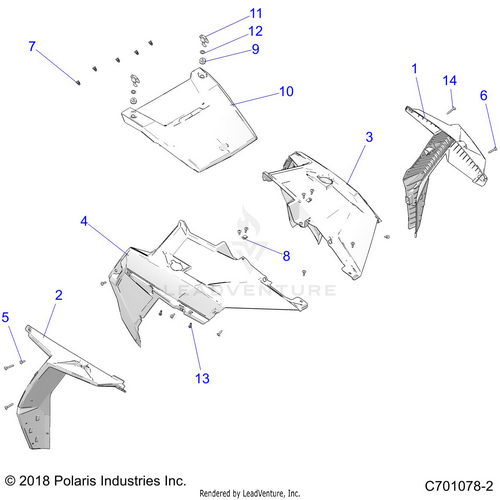 An Image of a Genuine Polaris Parts Schematic Diagram showing the schematic - BODY: HOOD AND FRONT BODY WORK - 2020 POLARIS RZR S 1000 EPS