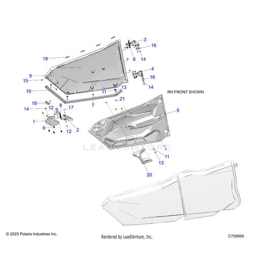 An Image of a Genuine Polaris Parts Schematic Diagram showing the schematic - BODY: DOORS FRONT - 2025 POLARIS RZR PRO S 4 PREMIUM