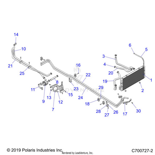 An Image of a Genuine Polaris Parts Schematic Diagram showing the schematic - ENGINE: COOLING AUX. SYSTEM - 2020 POLARIS RZR TURBO S 4 VELOCITY