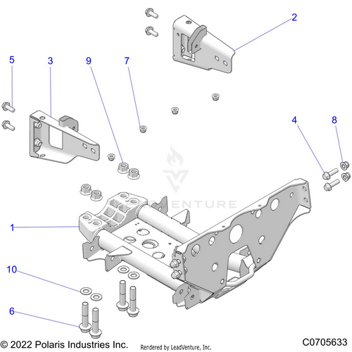 An Image of a Genuine Polaris Parts Schematic Diagram showing the schematic - CHASSIS: MOUNTING FRONT GEARCASE - 2021 POLARIS RZR PRO XP SPORT CA