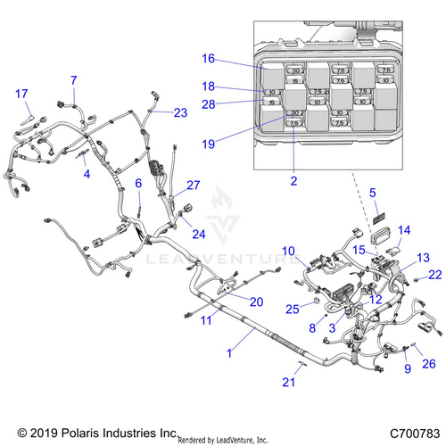 An Image of a Genuine Polaris Parts Schematic Diagram showing the schematic - ELECTRICAL: WIRE HARNESS - 2020 POLARIS RZR TURBO S 4