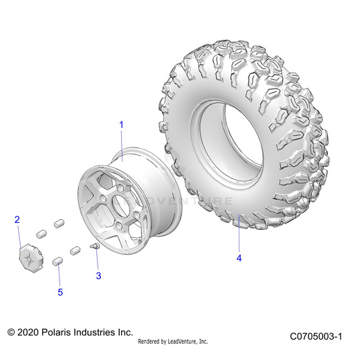 An Image of a Genuine Polaris Parts Schematic Diagram showing the schematic - WHEELS: FRONT - 2020 POLARIS RZR S 4 1000