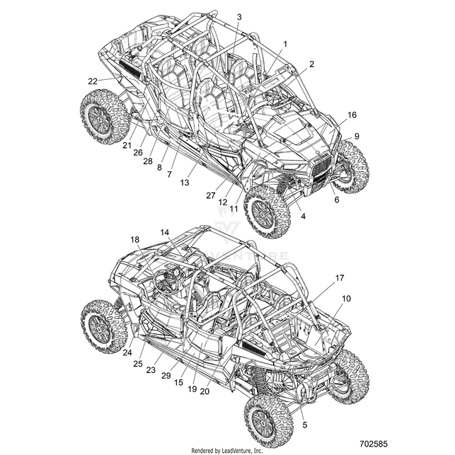 An Image of a Genuine Polaris Parts Schematic Diagram showing the schematic - BODY: DECALS - 2019 POLARIS RZR XP 4 1000