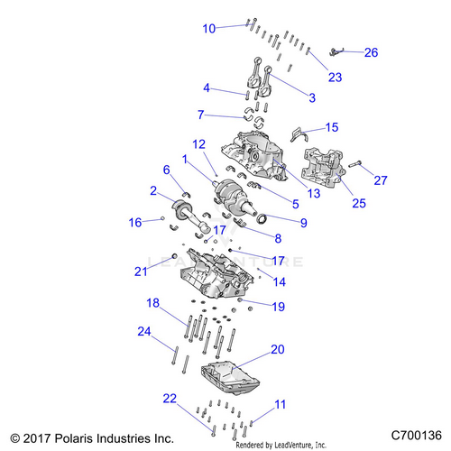 An Image of a Genuine Polaris Parts Schematic Diagram showing the schematic - ENGINE: CRANKCASE AND CRANKSHAFT - 2022 POLARIS RZR XP 1000 SPORT