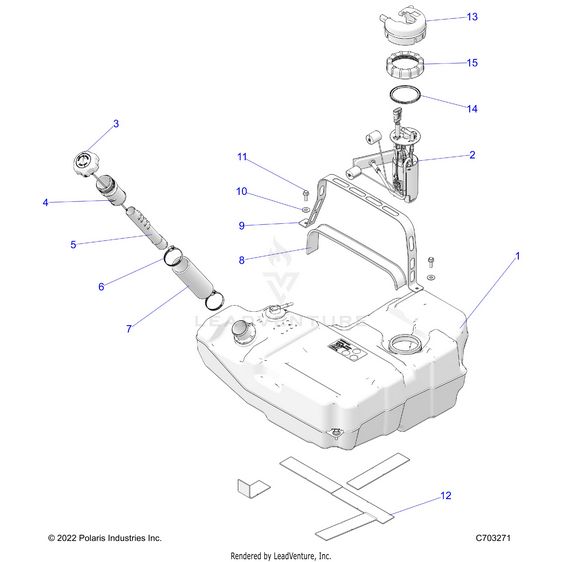 An Image of a Genuine Polaris Parts Schematic Diagram showing the schematic - FUEL: SYSTEM FUEL TANK - 2023 POLARIS RZR PRO R 4 ULTIMATE TROY LEE DESIGNS