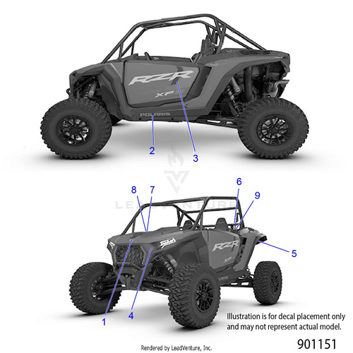 An Image of a Genuine Polaris Parts Schematic Diagram showing the schematic - BODY: DECALS - 2026 POLARIS RZR XP S 1000 SPORT