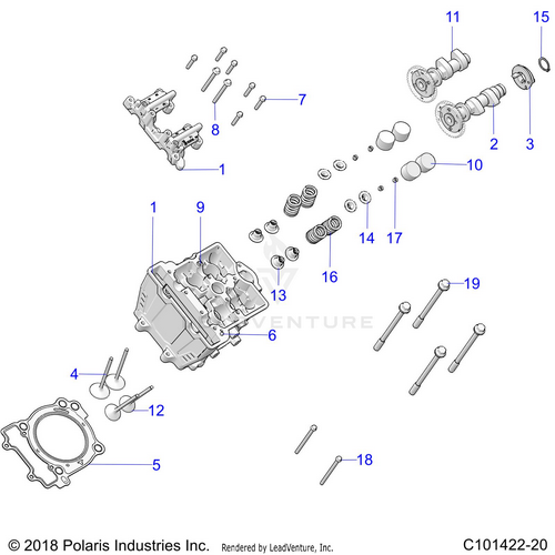 An Image of a Genuine Polaris Parts Schematic Diagram showing the schematic - ENGINE: CYLINDER HEAD CAMS AND VALVES - 2020 POLARIS RZR 570