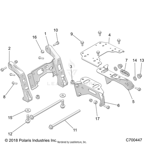 An Image of a Genuine Polaris Parts Schematic Diagram showing the schematic - CHASSIS: MOUNTING FRONT GEARCASE - 2019 POLARIS RZR XP 4 TURBO S VELOCITY