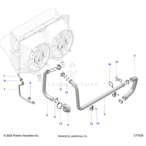 An Image of a Genuine Polaris Parts Schematic Diagram showing the schematic - ENGINE: COOLING HOSES - 2026 POLARIS RZR PRO R RACE H.O.