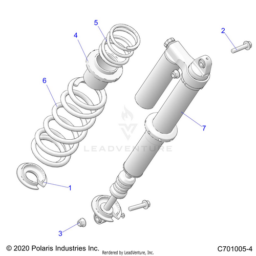 An Image of a Genuine Polaris Parts Schematic Diagram showing the schematic - SUSPENSION: REAR SHOCK MOUNTING - 2021 POLARIS RZR XP 4 1000 HIGH LIFTER