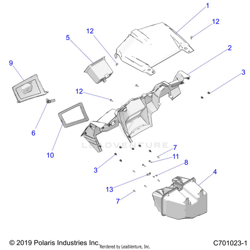 An Image of a Genuine Polaris Parts Schematic Diagram showing the schematic - BODY: DASH AND GLOVEBOX - 2021 POLARIS RZR S 4 1000