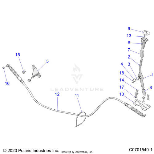 An Image of a Genuine Polaris Parts Schematic Diagram showing the schematic - DRIVE TRAIN: GEAR SELECTOR - 2022 POLARIS RZR XP 1000 TRAILS & ROCKS