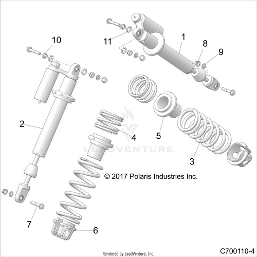 An Image of a Genuine Polaris Parts Schematic Diagram showing the schematic - SUSPENSION: FRONT SHOCK MOUNTING - 2018 POLARIS RZR RS1