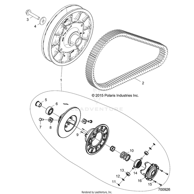 An Image of a Genuine Polaris Parts Schematic Diagram showing the schematic - DRIVE TRAIN: SECONDARY CLUTCH - 2016 POLARIS RZR XP 1000