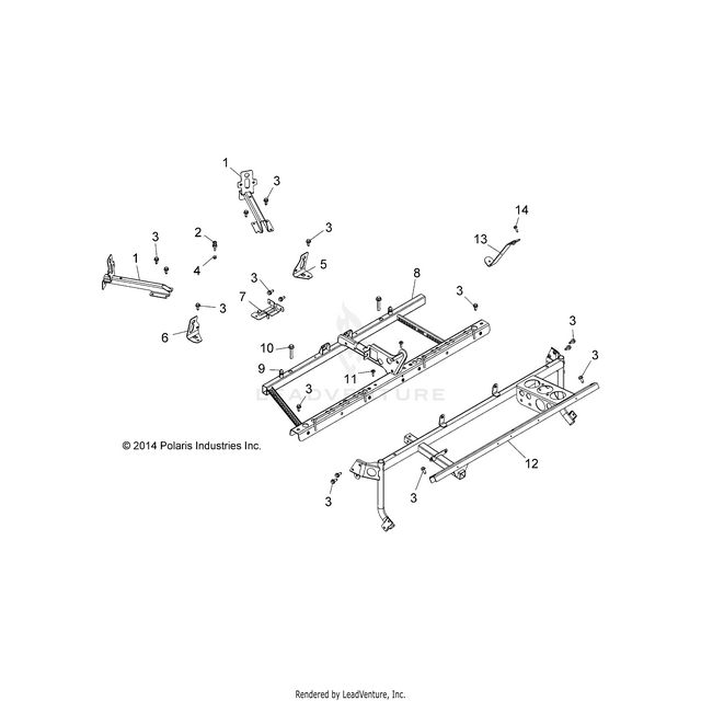 An Image of a Genuine Polaris Parts Schematic Diagram showing the schematic - CHASSIS: MAIN FRAME MOUNTS - 2016 POLARIS RZR S 1000 EPS