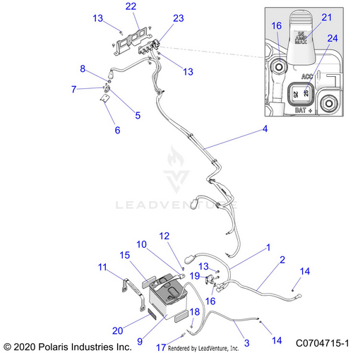 An Image of a Genuine Polaris Parts Schematic Diagram showing the schematic - ELECTRICAL: BATTERY AND RELATED - 2021 POLARIS RZR TRAIL S 1000 EPS