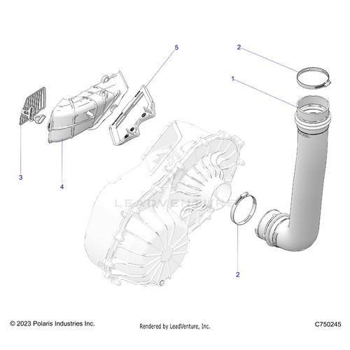An Image of a Genuine Polaris Parts Schematic Diagram showing the schematic - DRIVE TRAIN: CLUTCH COVER DUCTING - 2026 POLARIS RZR PRO XP 4 SPORT