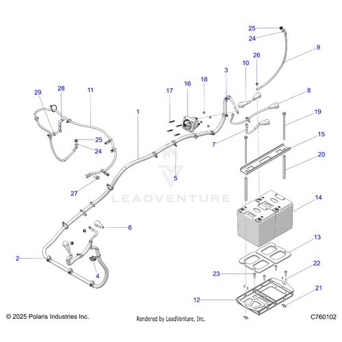 An Image of a Genuine Polaris Parts Schematic Diagram showing the schematic - ELECTRICAL: BATTERY AND CABLES - 2026 POLARIS RZR PRO R RACE