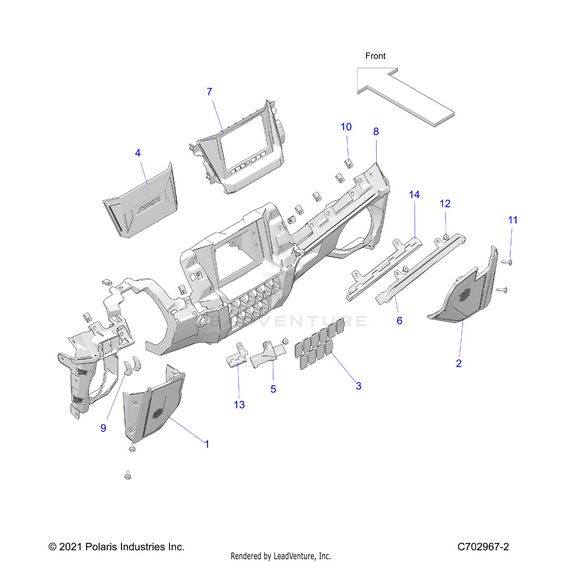 An Image of a Genuine Polaris Parts Schematic Diagram showing the schematic - BODY: DASH LOWER - 2024 POLARIS RZR TURBO R SPORT