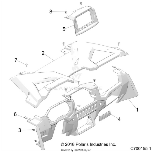 An Image of a Genuine Polaris Parts Schematic Diagram showing the schematic - BODY: DASH AND GLOVEBOX - 2021 POLARIS RZR TURBO S 4