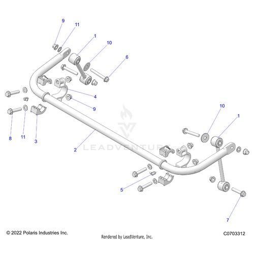 An Image of a Genuine Polaris Parts Schematic Diagram showing the schematic - SUSPENSION: STABILIZER BAR REAR - 2023 POLARIS RZR XP 1000 PREMIUM RIDE COMMAND