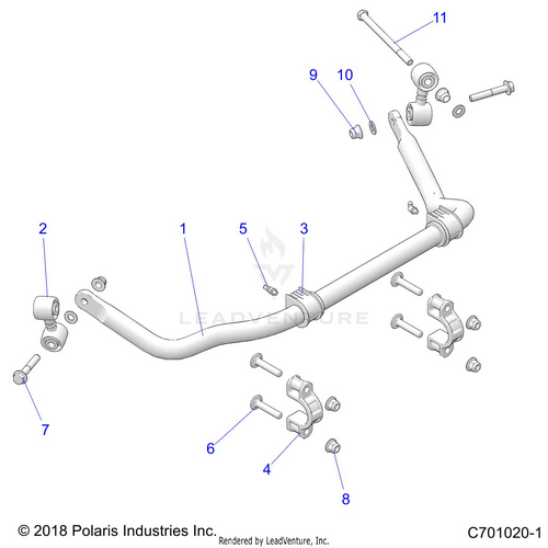 An Image of a Genuine Polaris Parts Schematic Diagram showing the schematic - SUSPENSION: REAR STABILIZER BAR - 2022 POLARIS RZR TRAIL 900 PREMIUM