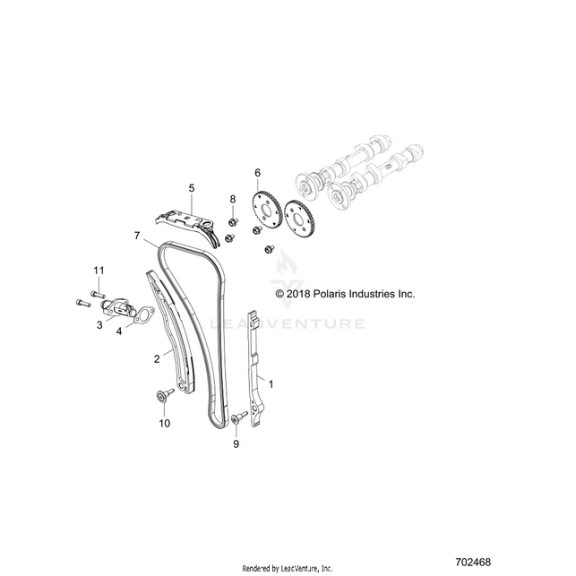 An Image of a Genuine Polaris Parts Schematic Diagram showing the schematic - ENGINE: CAM CHAIN AND TENSIONER - 2020 POLARIS RZR XP 4 1000