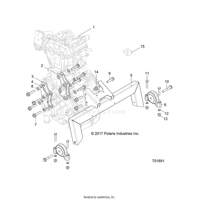 An Image of a Genuine Polaris Parts Schematic Diagram showing the schematic - ENGINE: MOUNTING & LONG BLOCK - 2018 POLARIS RZR 570