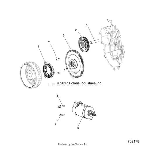 An Image of a Genuine Polaris Parts Schematic Diagram showing the schematic - ENGINE: STARTER and DRIVE - 2018 POLARIS RZR S 1000 EPS