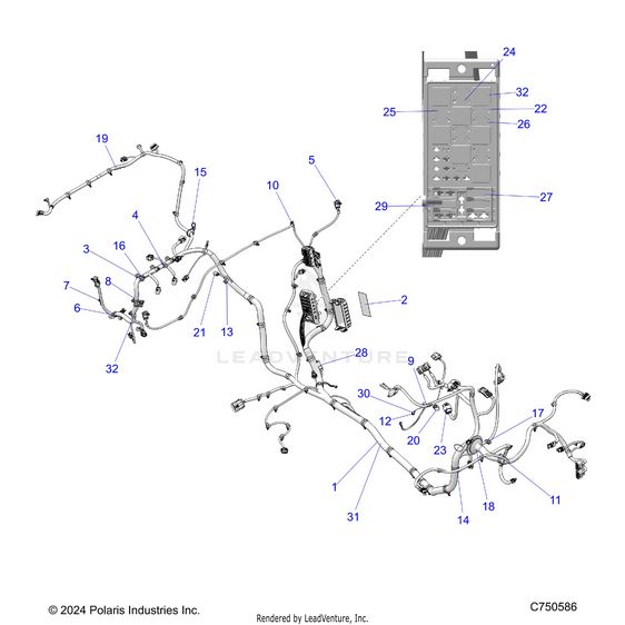 An Image of a Genuine Polaris Parts Schematic Diagram showing the schematic - ELECTRICAL: WIRE HARNESS - 2025 POLARIS RZR XP 1000 ULTIMATE