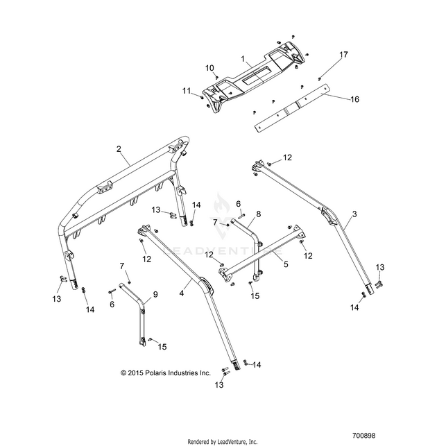 An Image of a Genuine Polaris Parts Schematic Diagram showing the schematic - CHASSIS: CAB FRAME - 2016 POLARIS RZR S 900