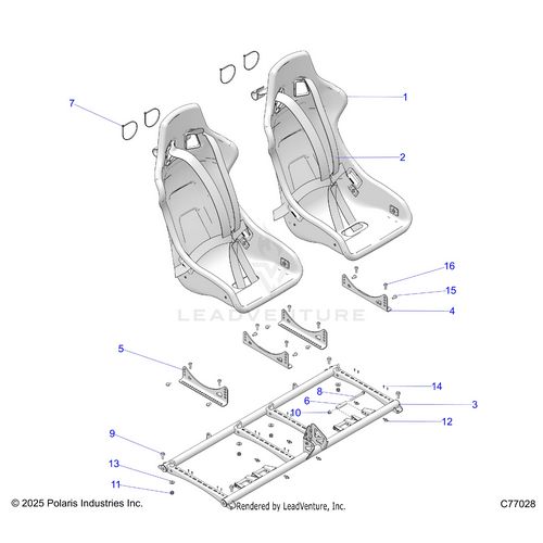An Image of a Genuine Polaris Parts Schematic Diagram showing the schematic - BODY: SEATS - 2026 POLARIS RZR PRO R RACE
