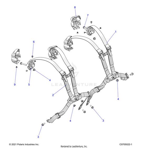An Image of a Genuine Polaris Parts Schematic Diagram showing the schematic - BODY: SEAT BELT MOUNTING FRONT - 2024 POLARIS RZR XP 4 1000 ULTIMATE