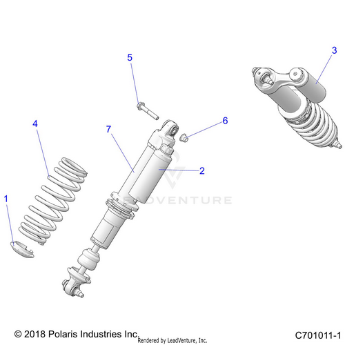 An Image of a Genuine Polaris Parts Schematic Diagram showing the schematic - SUSPENSION: FRONT SHOCK MOUNTING - 2020 POLARIS RZR TRAIL S 900