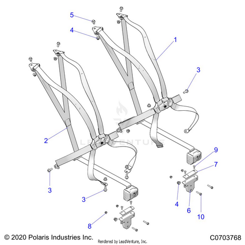 An Image of a Genuine Polaris Parts Schematic Diagram showing the schematic - BODY: SEAT BELT MOUNTING 6 POINT - 2023 POLARIS RZR PRO R ULTIMATE