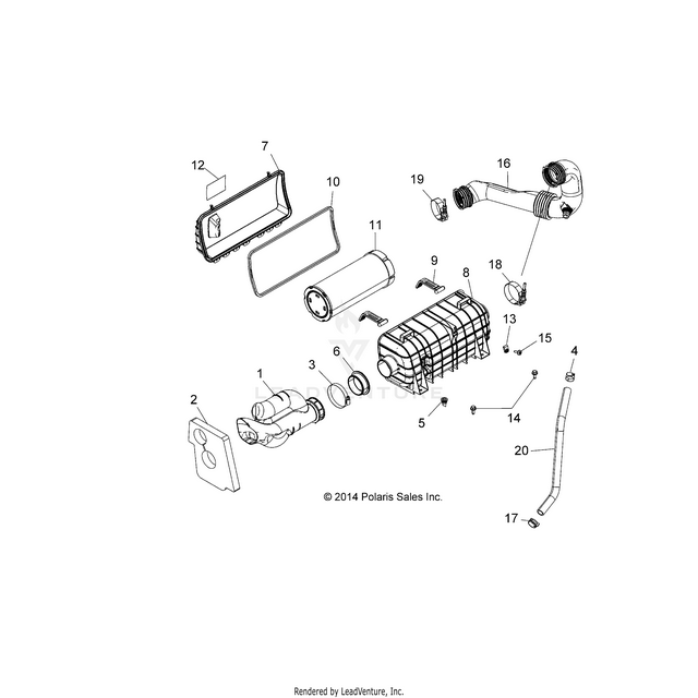 An Image of a Genuine Polaris Parts Schematic Diagram showing the schematic - ENGINE: AIR INTAKE SYSTEM - 2015 POLARIS RZR 4 900