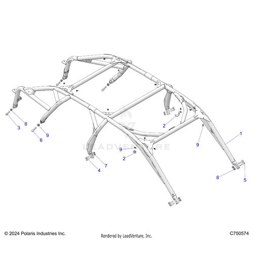 An Image of a Genuine Polaris Parts Schematic Diagram showing the schematic - CHASSIS: CAB FRAME - 2025 POLARIS RZR PRO R 4 SPORT