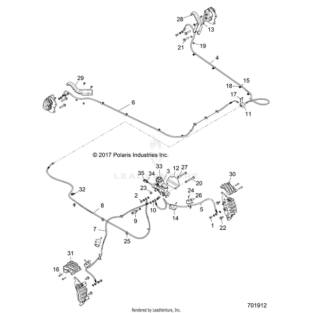 An Image of a Genuine Polaris Parts Schematic Diagram showing the schematic - BRAKES: BRAKE LINES AND MASTER CYLINDER - 2018 POLARIS RZR XP TURBO