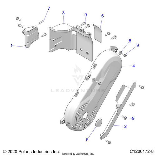 An Image of a Genuine Polaris Parts Schematic Diagram showing the schematic - ENGINE: SHIELDS - 2023 POLARIS RZR PRO R SPORT/PREMIUM