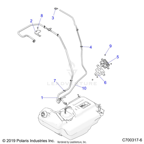 An Image of a Genuine Polaris Parts Schematic Diagram showing the schematic - BODY: FUEL LINES - 2021 POLARIS RZR TURBO S 4