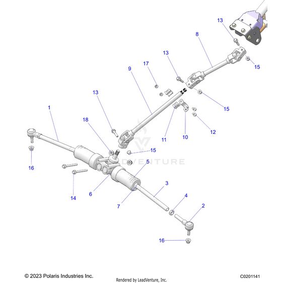 An Image of a Genuine Polaris Parts Schematic Diagram showing the schematic - STEERING: LOWER - 2026 POLARIS RZR 200 EVAP