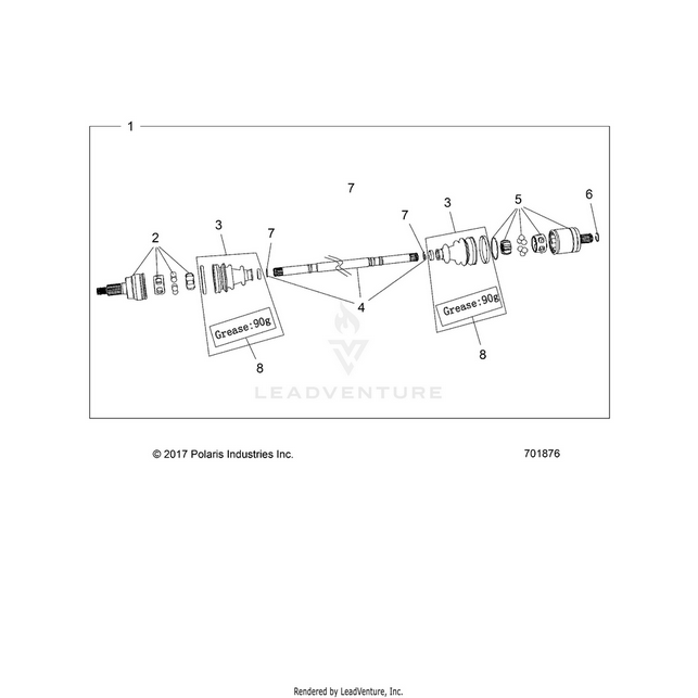 An Image of a Genuine Polaris Parts Schematic Diagram showing the schematic - DRIVE TRAIN: FRONT HALF SHAFT - 2022 POLARIS RZR TRAIL S 1000 PREMIUM