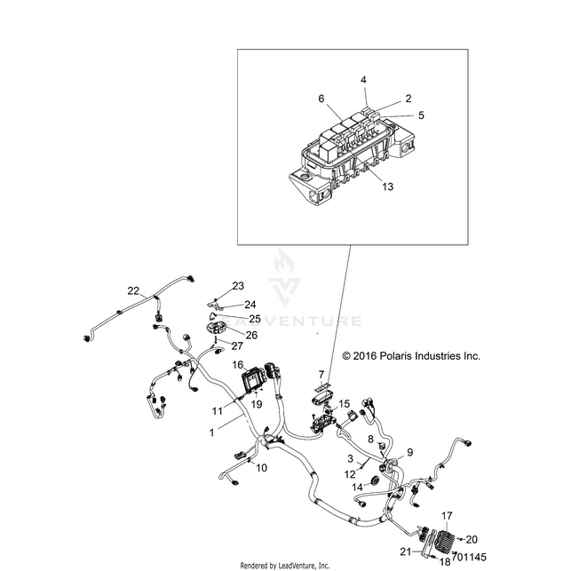 An Image of a Genuine Polaris Parts Schematic Diagram showing the schematic - ELECTRICAL: WIRE HARNESS - 2017 POLARIS RZR S 1000 EPS