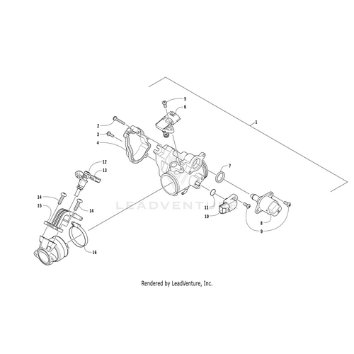 Exploded diagram of a mechanical assembly with numbered parts, including throttle body, sensors, cables, connectors, and the Screw Washer 4*12 (C) by Arctic Cat, showing OEM Arctic Cat parts fitting together.
