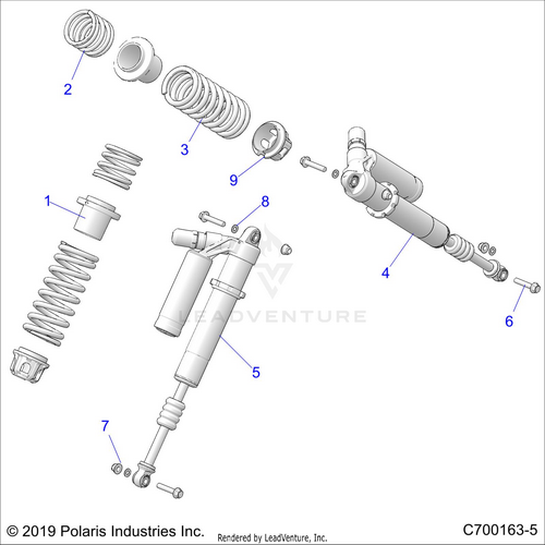 An Image of a Genuine Polaris Parts Schematic Diagram showing the schematic - SUSPENSION: FRONT SHOCK MOUNTING TURBO S AND LE - 2021 POLARIS RZR TURBO S