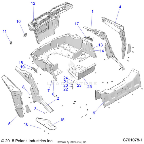 An Image of a Genuine Polaris Parts Schematic Diagram showing the schematic - BODY: REAR RACK AND FENDERS - 2020 POLARIS RZR S 1000 EPS