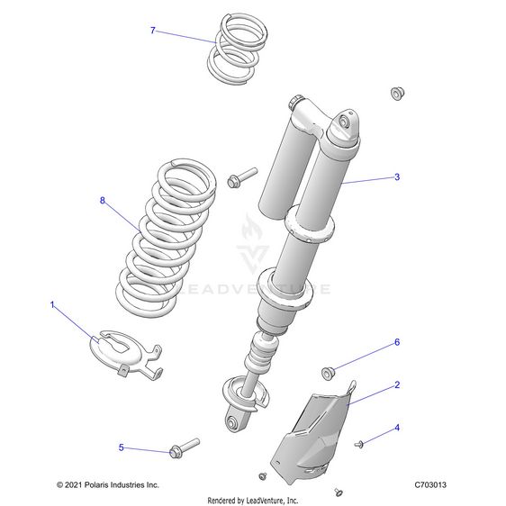 An Image of a Genuine Polaris Parts Schematic Diagram showing the schematic - SUSPENSION: REAR SHOCK MOUNTING STANDARD/PREMIUM - 2022 POLARIS RZR TURBO R ULTIMATE