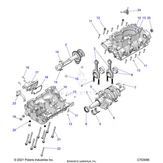 An Image of a Genuine Polaris Parts Schematic Diagram showing the schematic - ENGINE: CRANKCASE AND CRANKSHAFT - 2024 POLARIS RZR XP 4 1000 PREMIUM