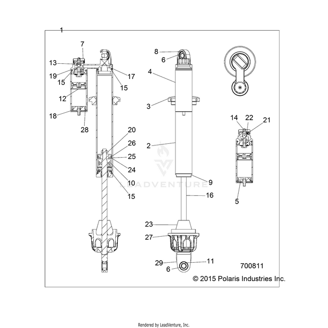 An Image of a Genuine Polaris Parts Schematic Diagram showing the schematic - SUSPENSION: FRONT SHOCK - 2016 POLARIS RZR XP 4 1000